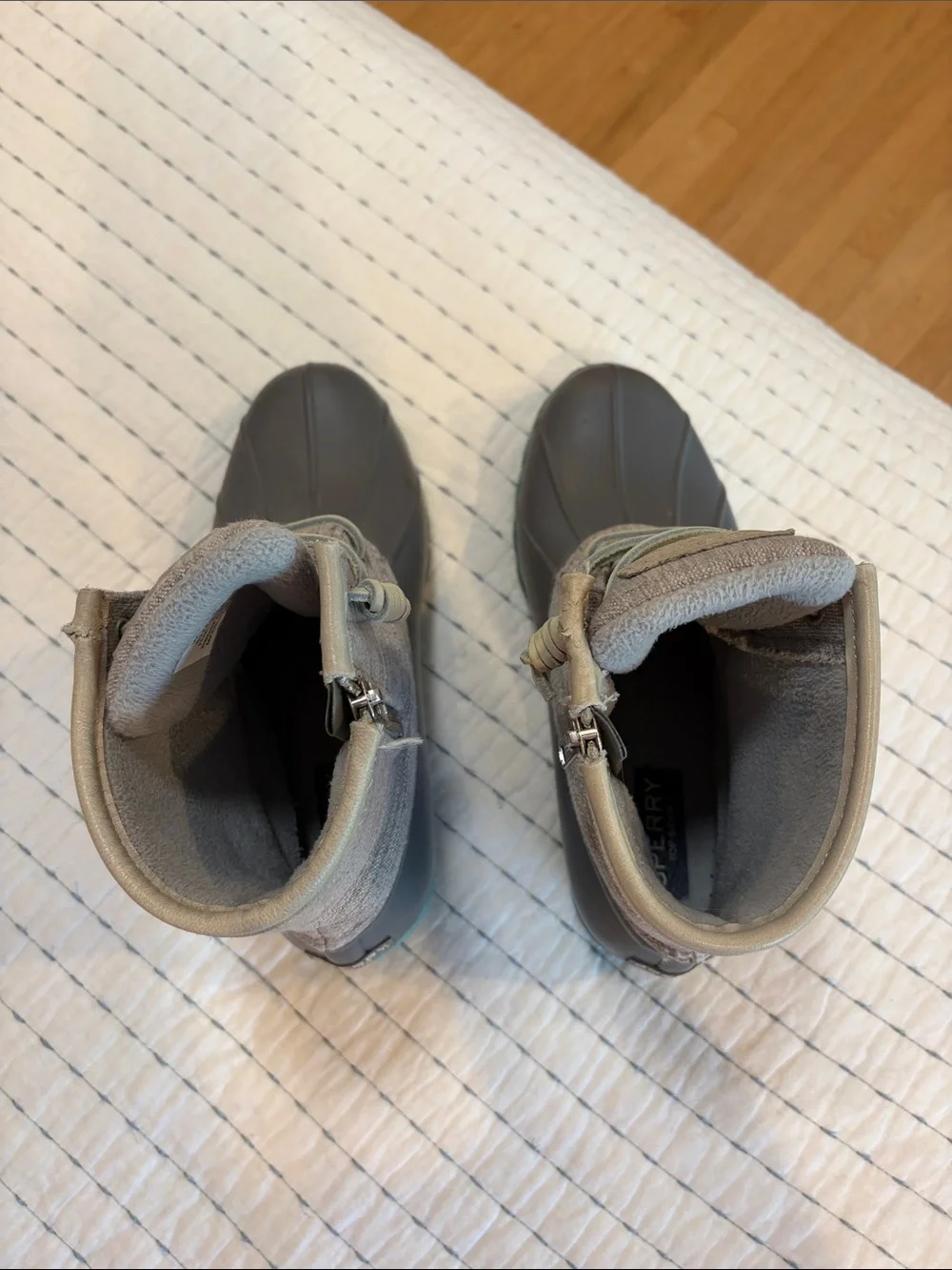 Sperry Gray and Teal Duck Boots